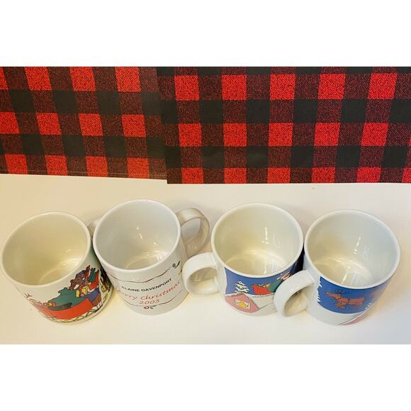Retro Christmas Mugs 4 Coffee Cocoa Tea Mugs Holiday Traditions Stoneware - Picture 5 of 7